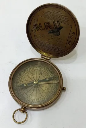 Brass Pocket Compass Vintage Antique Brass Mariner's Magnetic Poem Compass W/Leather Case