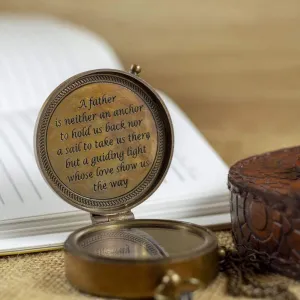 Brass Pocket Magnetic Compass with Chain for Him Ideas Nautical Decor Antique Style Engraved Gifts Directional Pirate Father Gift with case