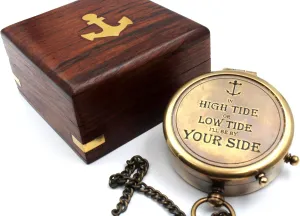 Brass Pocket Magnetic Compass with Chain – Nautical Sailor Gift Idea, Antique Steampunk Boat Decor, Son Birthday, Graduation, Confirmation Gifts, Stocking Stuffer for Son