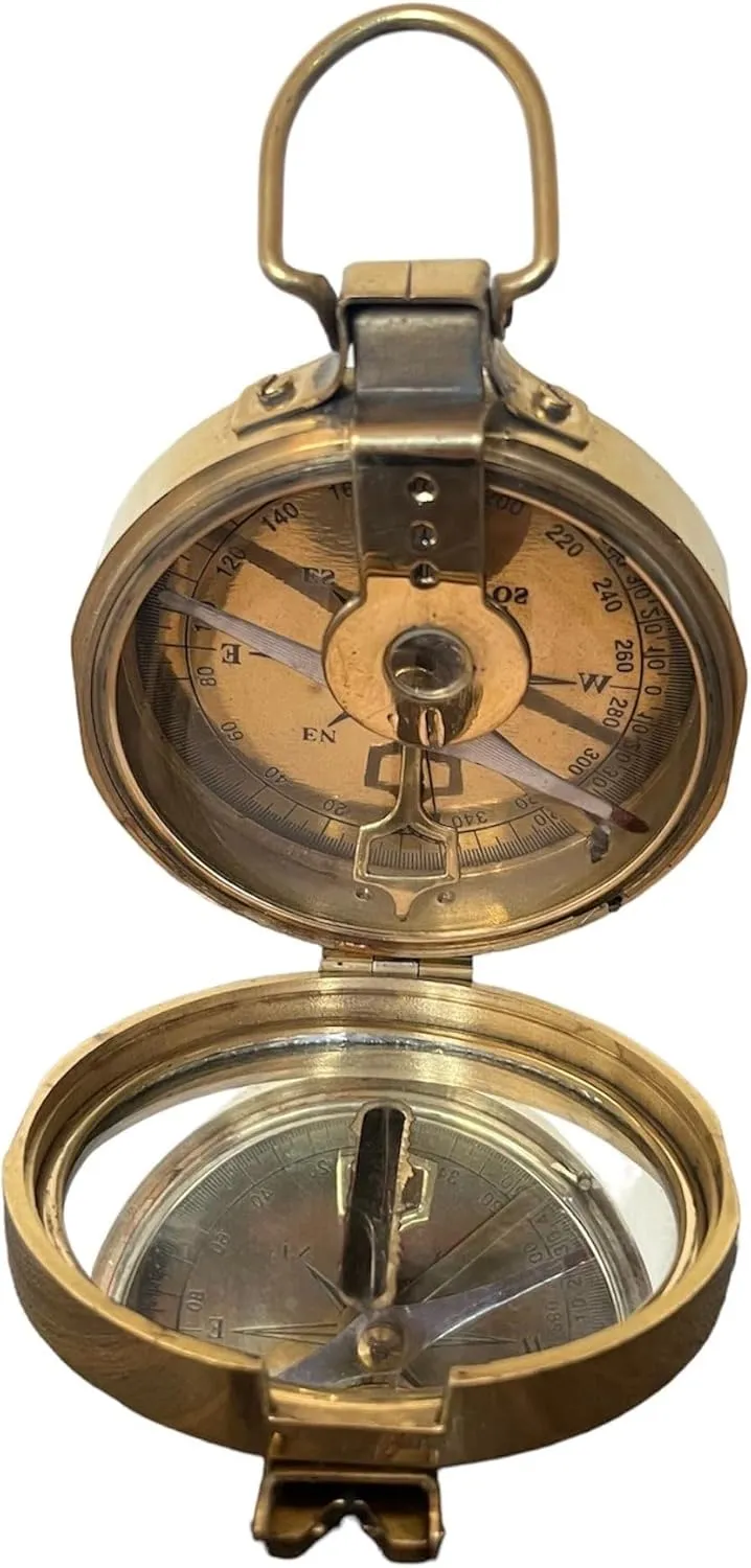 Brass Vintage Old Style Military Compass Shiny Brass Navigational Engraved Gift for Husband Son Scouts Camping Hiking