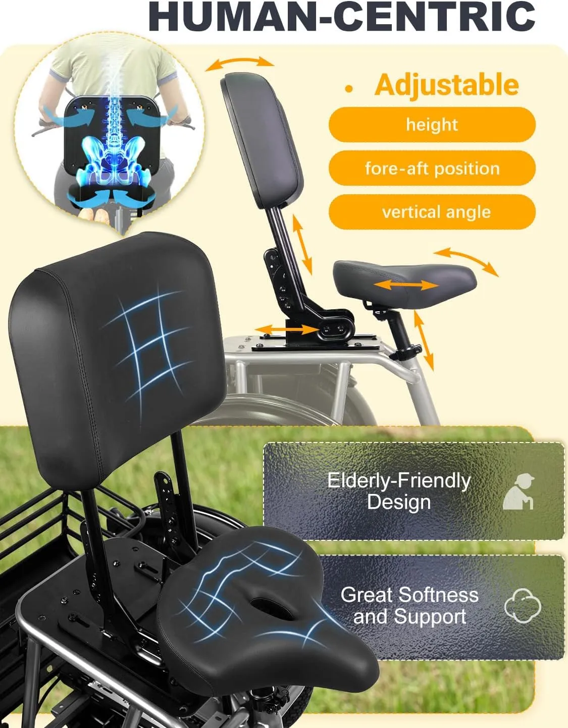 Breeze Folding Electric Tricycle for Adults, 1000W 48V 15AH, 18‘’×4'' Fat Tire Electric Trike, 20MPH 80Miles E-trike, 3 Wheel Electric Bike, Reverse & Parking, 450lbs Load (with Upgraded Parts)