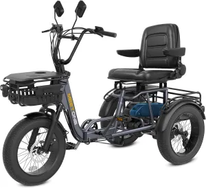 Breeze Folding Electric Tricycle for Adults, 1000W 48V 15AH, 18‘’×4'' Fat Tire Electric Trike, 20MPH 80Miles E-trike, 3 Wheel Electric Bike, Reverse & Parking, 450lbs Load (with Upgraded Parts)