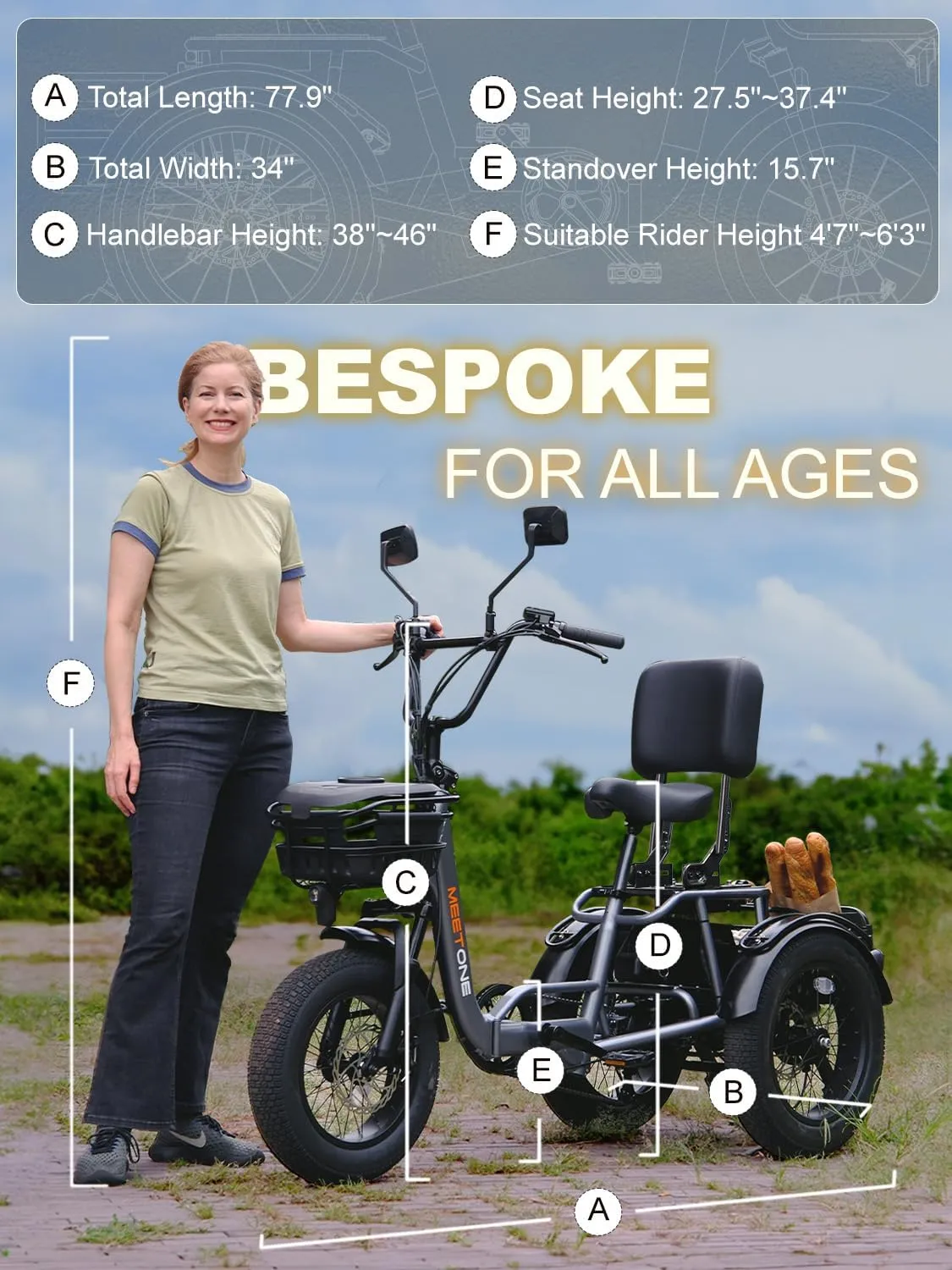 Breeze Folding Electric Tricycle for Adults, 1000W 48V 15AH, 18‘’×4'' Fat Tire Electric Trike, 20MPH 80Miles E-trike, 3 Wheel Electric Bike, Reverse & Parking, 450lbs Load (with Upgraded Parts)