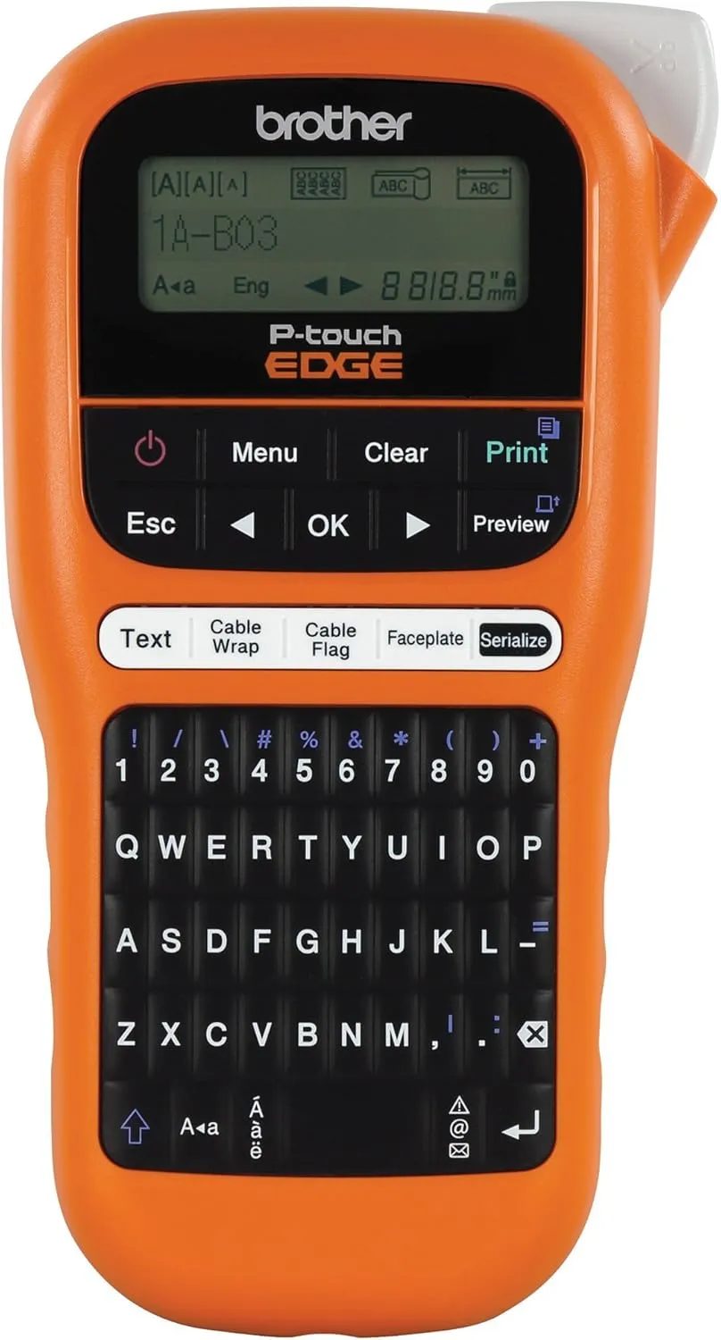 Brother PTE110 Entry Level Industrial Handheld Labeling Tool Kit - Up to 12mm Labels, Orange