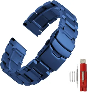 Brush Matte Finish Metal Watch Band Stainless Steel Bracelet Straps 18mm/20mm/22mm/24mm Double Buckle Black or Silver,Gold