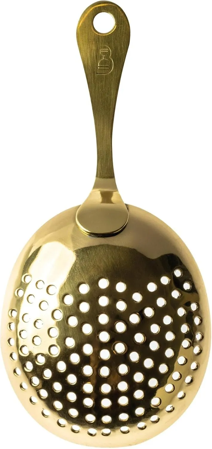 Bull in China Julep Strainer with Handle - 100% Brass Bar Hand Cocktail Strainer for Bartending