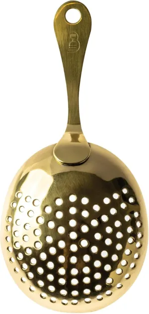 Bull in China Julep Strainer with Handle - 100% Brass Bar Hand Cocktail Strainer for Bartending