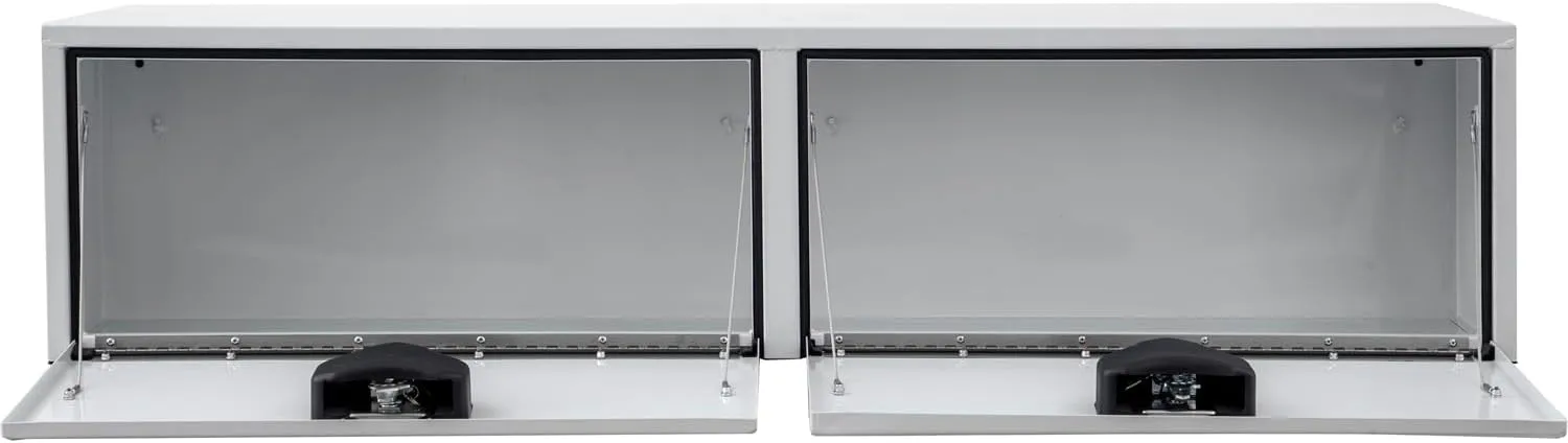Buyers Products 1702895 White Steel Topsider Truck Box With T-Handle Latch, 18 x 16 x 90 Inch, Truck Tool Box For Storage And Organization, Lockable Contractor Box For Work Trucks