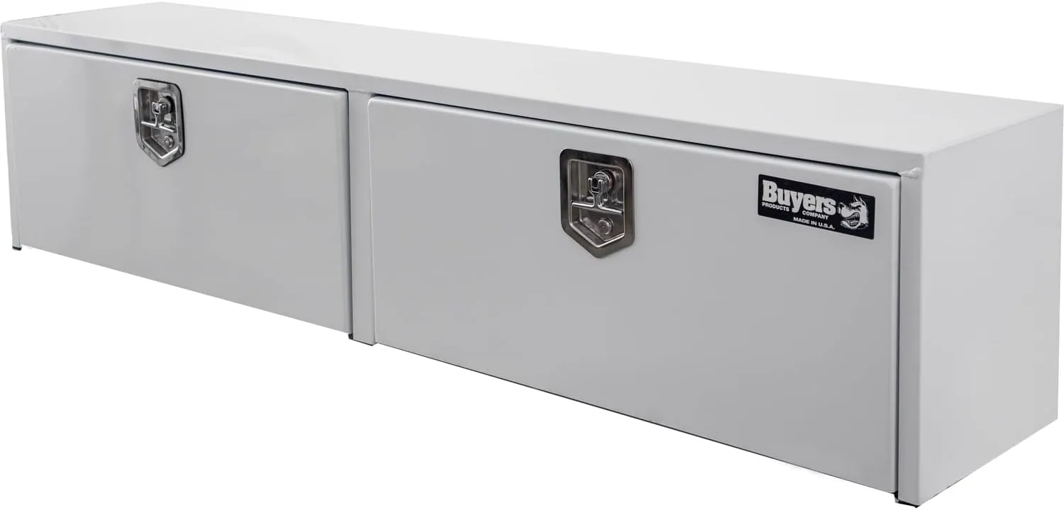 Buyers Products 1702895 White Steel Topsider Truck Box With T-Handle Latch, 18 x 16 x 90 Inch, Truck Tool Box For Storage And Organization, Lockable Contractor Box For Work Trucks