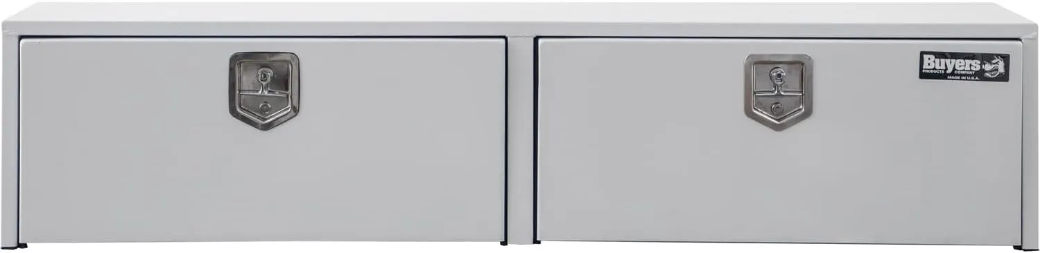 Buyers Products 1702895 White Steel Topsider Truck Box With T-Handle Latch, 18 x 16 x 90 Inch, Truck Tool Box For Storage And Organization, Lockable Contractor Box For Work Trucks