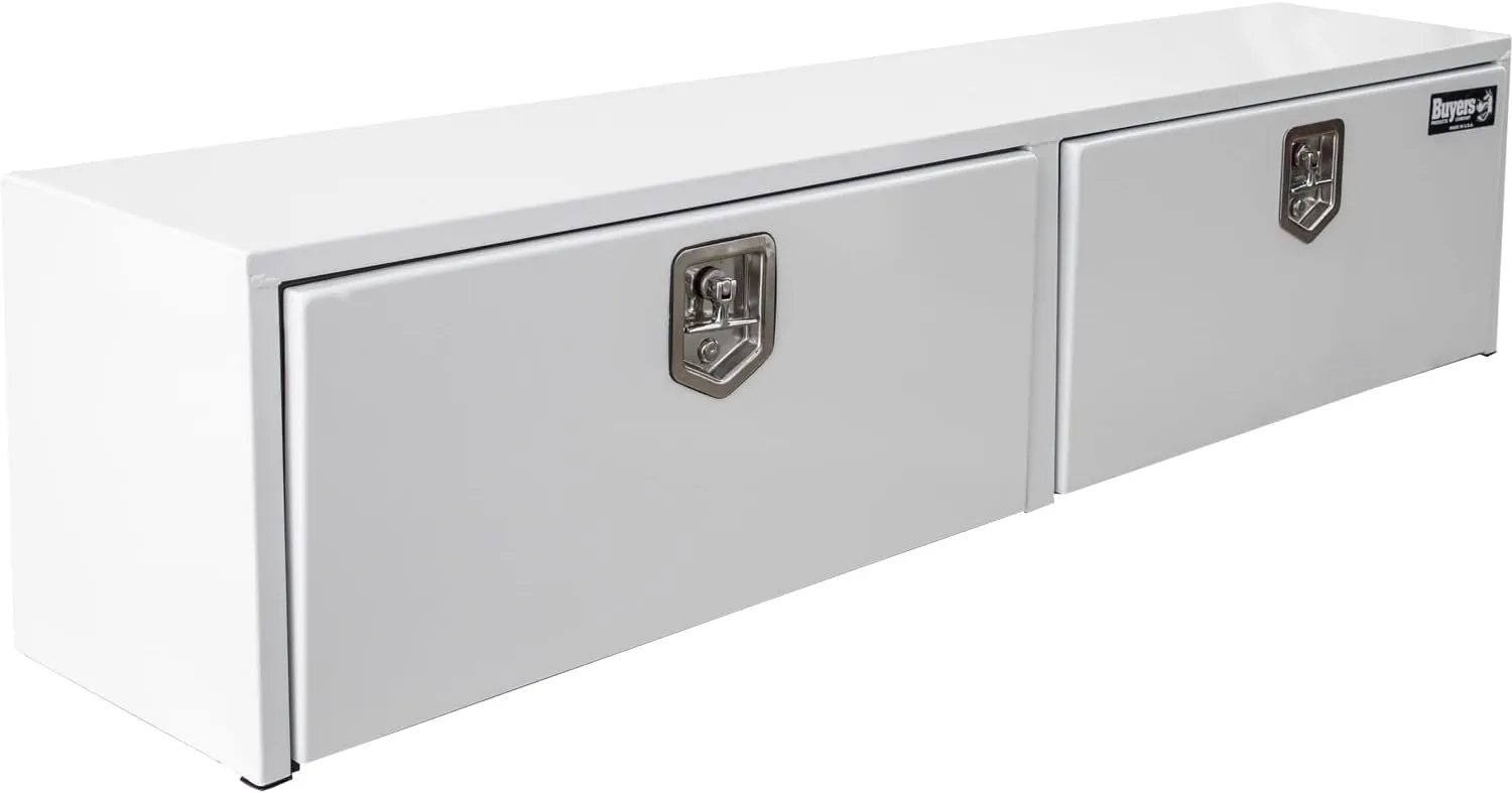 Buyers Products 1702895 White Steel Topsider Truck Box With T-Handle Latch, 18 x 16 x 90 Inch, Truck Tool Box For Storage And Organization, Lockable Contractor Box For Work Trucks