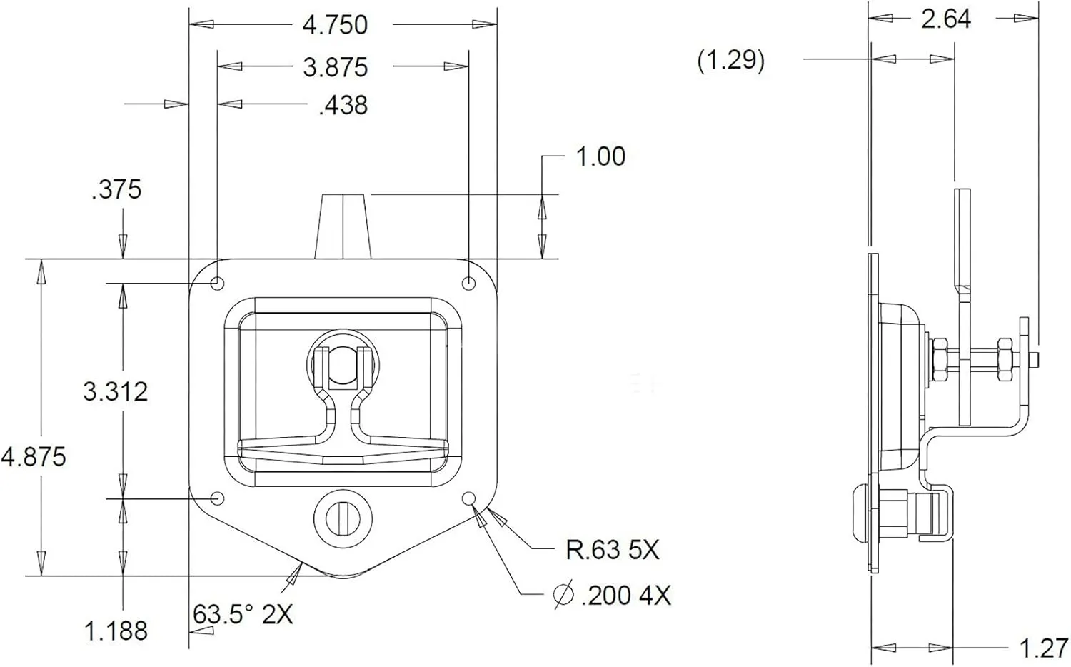 Buyers Products L8815 T-Handle Latch, Locking Single Point Latch With Gasket, With 2 Keys, Polished Stainless Steel, For Truck Bed Tool Boxes, Trailer Doors, RVs, Campers, Truck Cap Latch