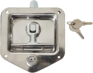 Buyers Products L8815 T-Handle Latch, Locking Single Point Latch With Gasket, With 2 Keys, Polished Stainless Steel, For Truck Bed Tool Boxes, Trailer Doors, RVs, Campers, Truck Cap Latch