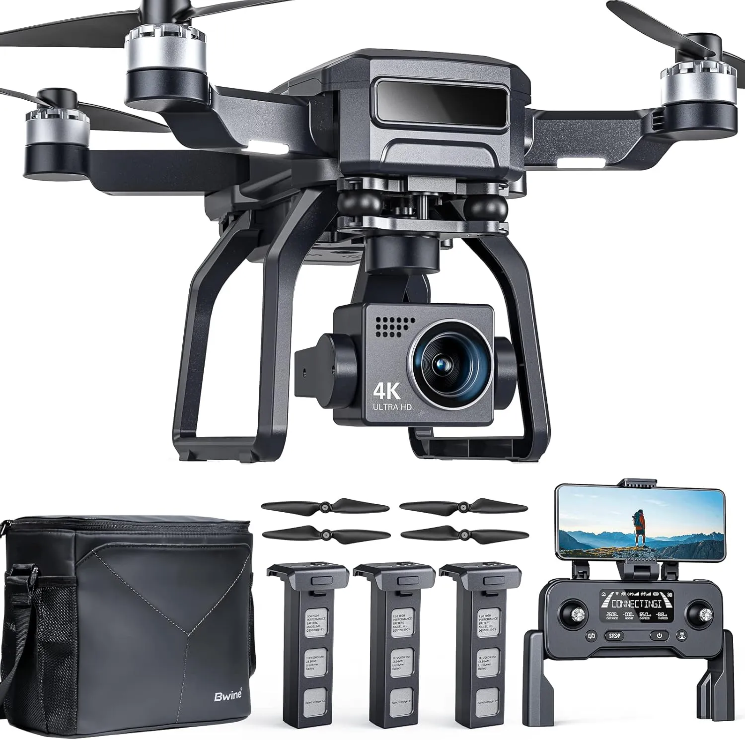 Bwine F7 GPS Drones with Camera for Adults 4K Night Vision, 3-Axis Gimbal, 2Mile Long Range, 75Mins Flight Time Professional Drone with 3 Battery, Auto Return Follow Me Fly Around Beginner Mode
