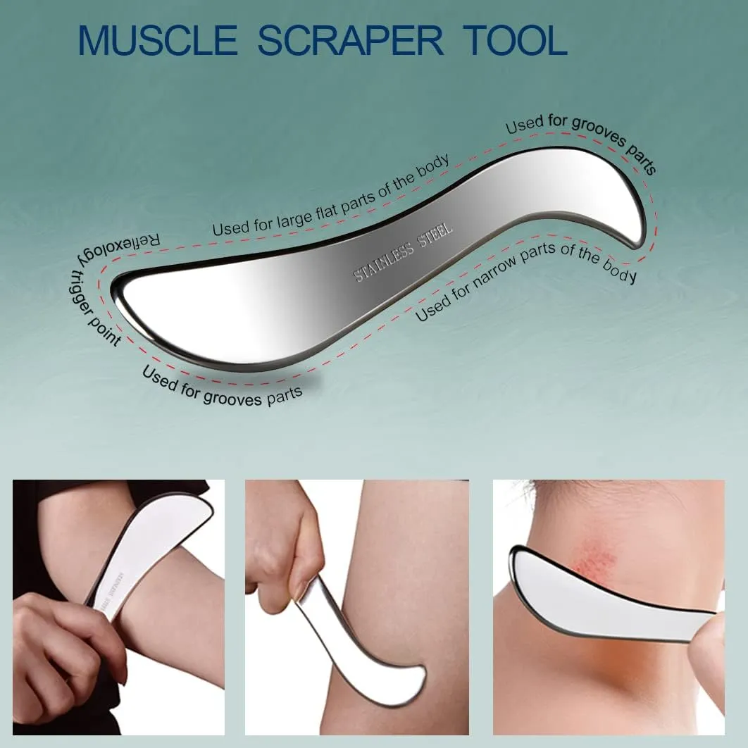 BYYDDIY Stainless Steel Gua Sha Scraper Kit - Scar Tissue & Muscle Scraping Tool for Physical Therapy & Fascia Massage
