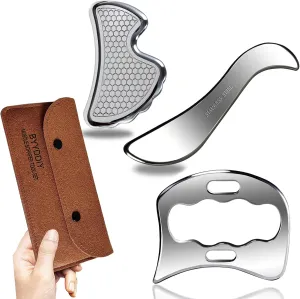 BYYDDIY Stainless Steel Gua Sha Scraper Kit - Scar Tissue & Muscle Scraping Tool for Physical Therapy & Fascia Massage