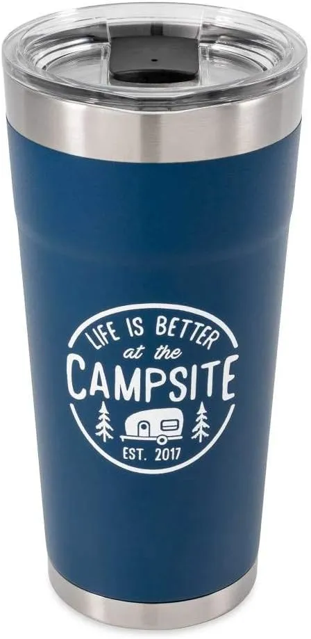 Camco Life is Better at The Campsite Stainless Steel 20 oz. Tumbler with Double Wall Insulation | Great for Hot and Cold Drinks | Navy (53323)