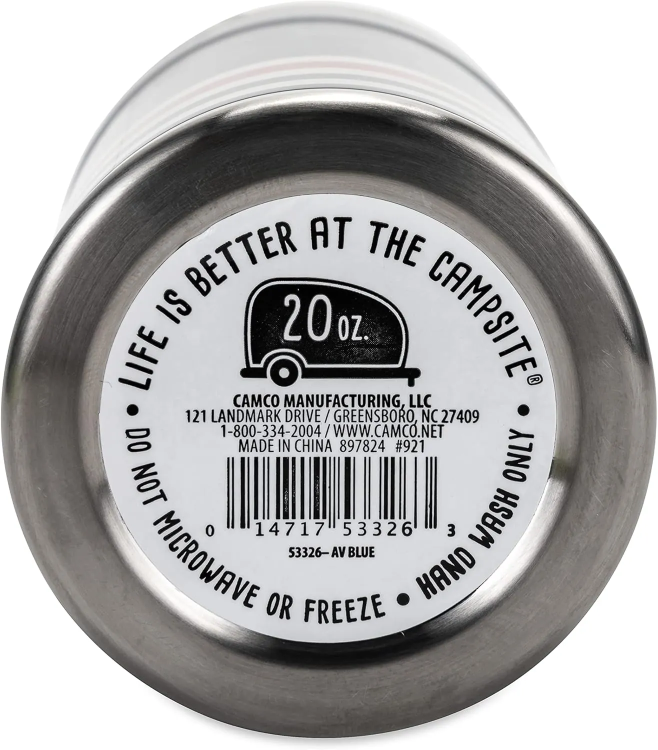 Camco Life is Better at The Campsite Wrapped Tumbler | Features Unique Life is Better at The Campsite Tan Text Design with Dark Blue Background, Red Stars and Tan/Red Stripes | 20 oz. (53326)