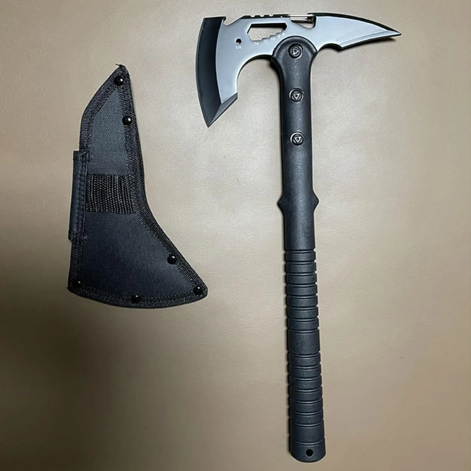 Camping Axe, Chopping Hatchet with Awl, Tactical Tomahawk with Hammer, Stainless Steel Axe for Outdoor Camping Hiking Garden