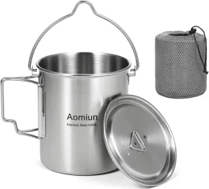 Camping Cup 750ml Stainless Steel Pot Portable Water Mug Cup with Lid and Foldable Handle