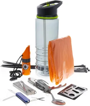 Camping Essentials Water Bottle Kit Basic Survival Supplies 17pc