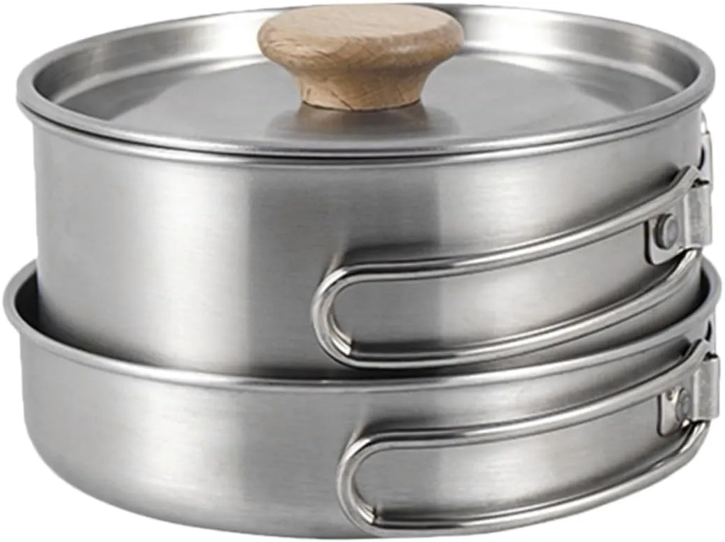 Camping Pan Detachable Handle Professional Cooking Pot Wear-Resistant Reusable Stainless Steel