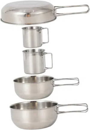 Camping Utensil Set 5PCS Stainless Steel Cup Pot Portable Picnic Tableware