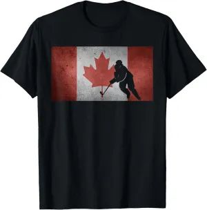 Canadian Hockey Player Canada Flag Maple Leaf Ice Skating T-Shirt