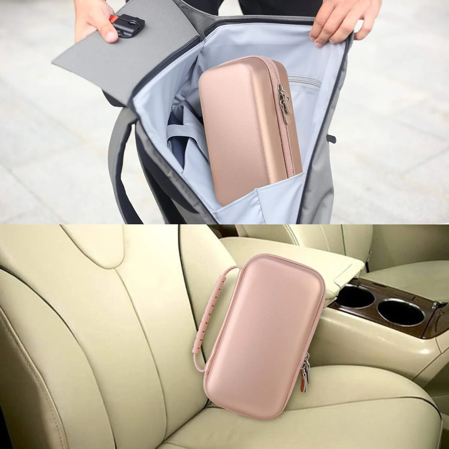 Canboc Carrying Case for Halo Bolt Portable Car Jump Starter 58830/57720/44400 mWh, Halo Bolt ACDC Max 55500 mWh Phone Charger, Mesh Bag for Jumper Cable, AC Wall Charger, Charge,Rose Gold