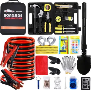 Car Emergency Kit- Roadside Assistance Emergency Kit, Car Emergency Kit with Jumper Cables, Safety Kits for Cars,Folding Shovel, Tow Rope,Car Tool Kitcar