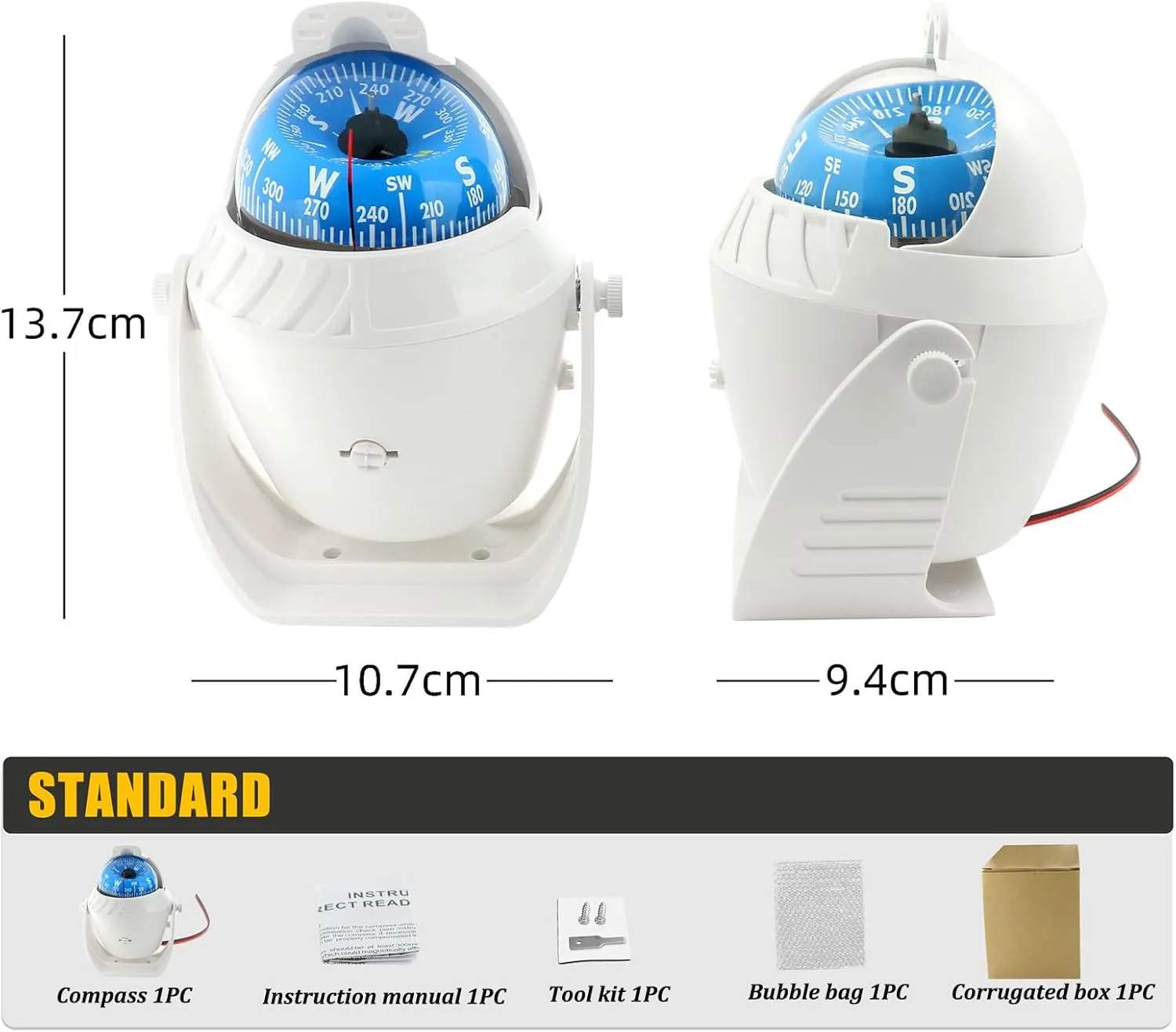 Car Navigation Marine, with Magnetic Declination Adjustment,Multifunction Digital Navigation with Night Lighting for Marine Boat Truck,White