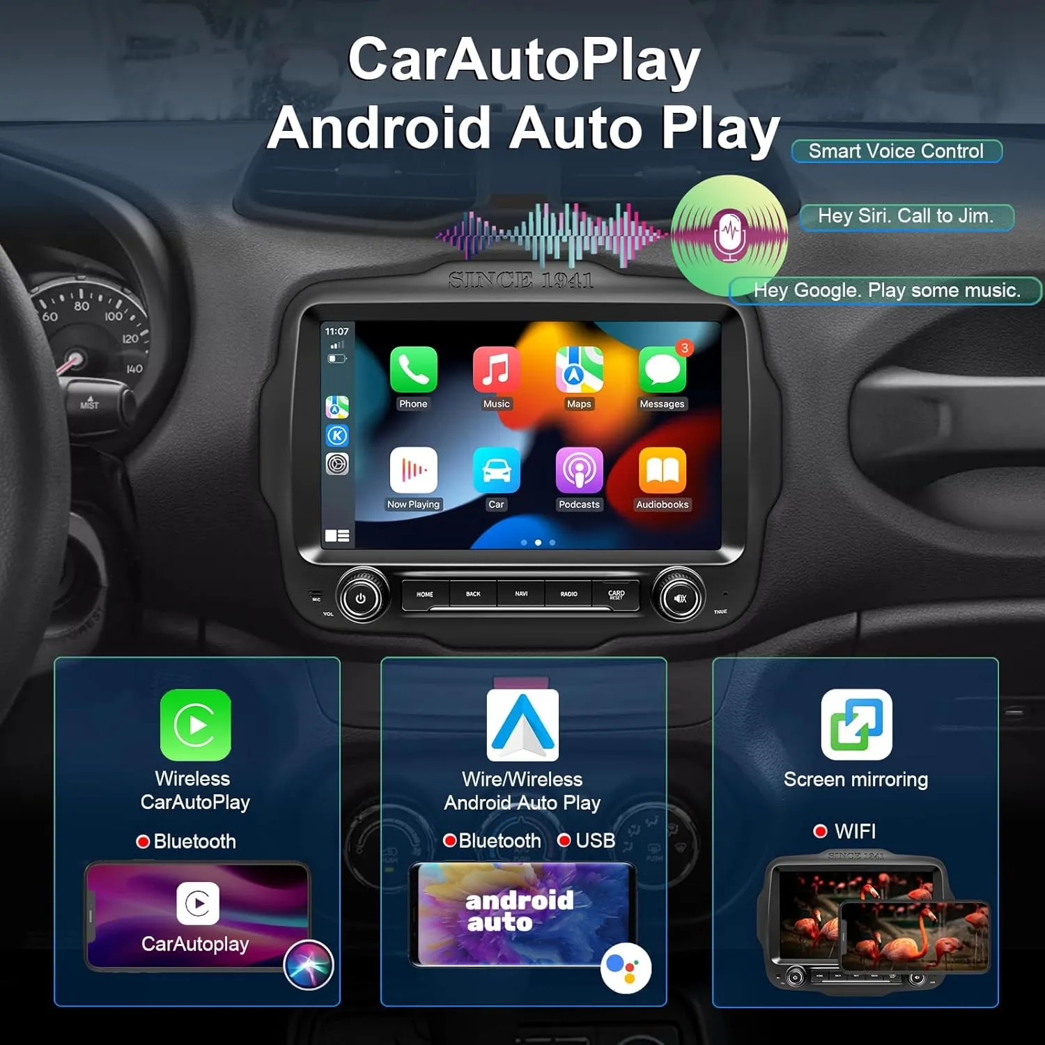 Car Radio Stereo for Jeep Renegade 2015 2016 2017 2018 2019 2020, Android 14 GPS Navigation 9" HD IPS QLED 720 * 1280P Screen Built-in Autoplay Carplay 4G LTE Bluetooth5.0 DSP SWC 8-core 4 64GB