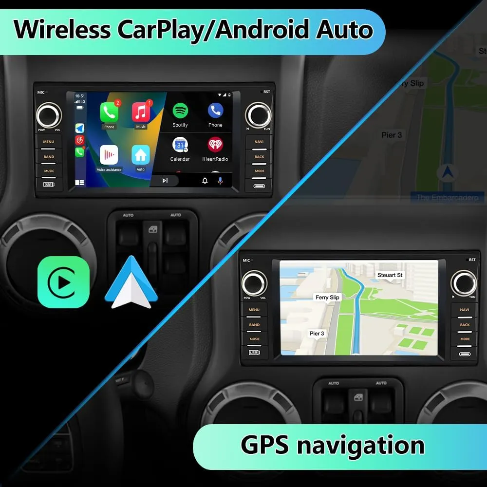 Car Stereo [2GB 64GB] for Jeep Wrangler JK Compass Patriot/Chrysler/Dodge RAM Charger, 7 inch Touch Screen Android 13 Radio with Bluetooth GPS Wireless CarPlay Andriod Auto Reverse Camera