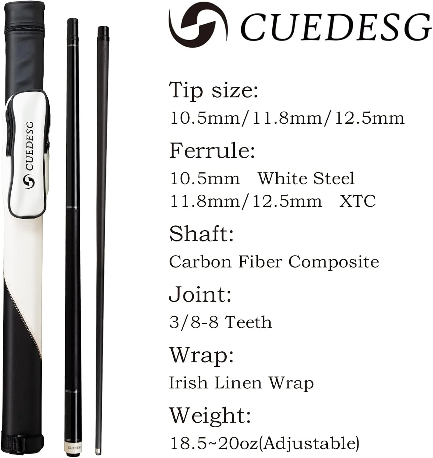 Carbon Fiber Pool Cue Stick 10.5mm/11.8mm/12.5mm,Low Deflection Pool Stick,Professional Cue Stick with Case