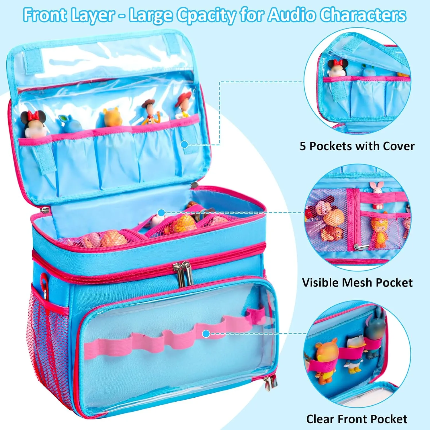 Carrying Case Compatible with Toniebox Starter Set, Double Layer Storage Bag for Tonies Figures Characters, Portable Travel Organizer Case with Shoulder Strap for Tonies Box Headphones (Navy)