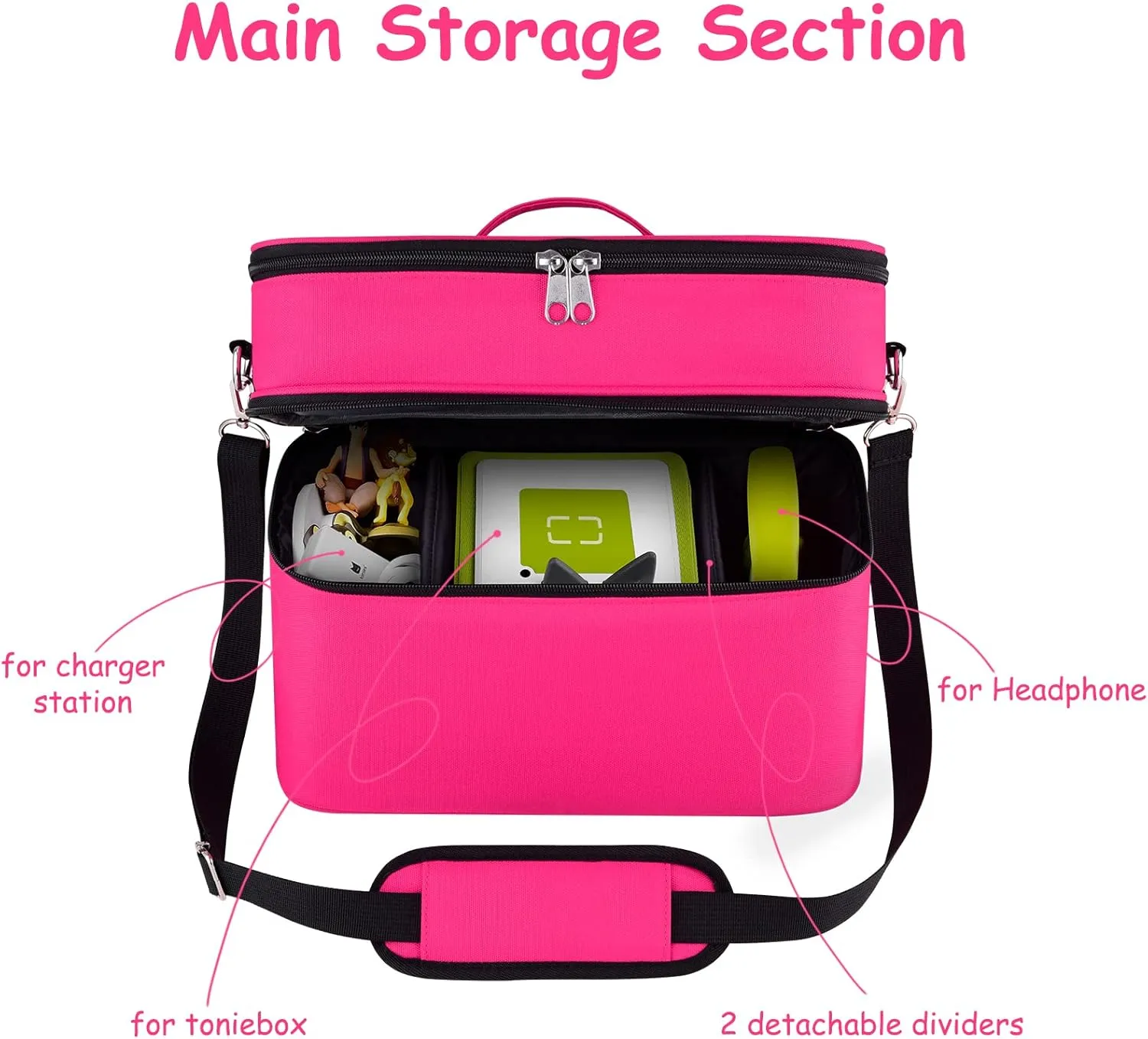 Carrying Case for Toniebox Starter Set, Storage Travel Carrier Bag for Audio Player, Tonies Figures, Charging Station & Headphones, Box only (Large, Rosy Red)