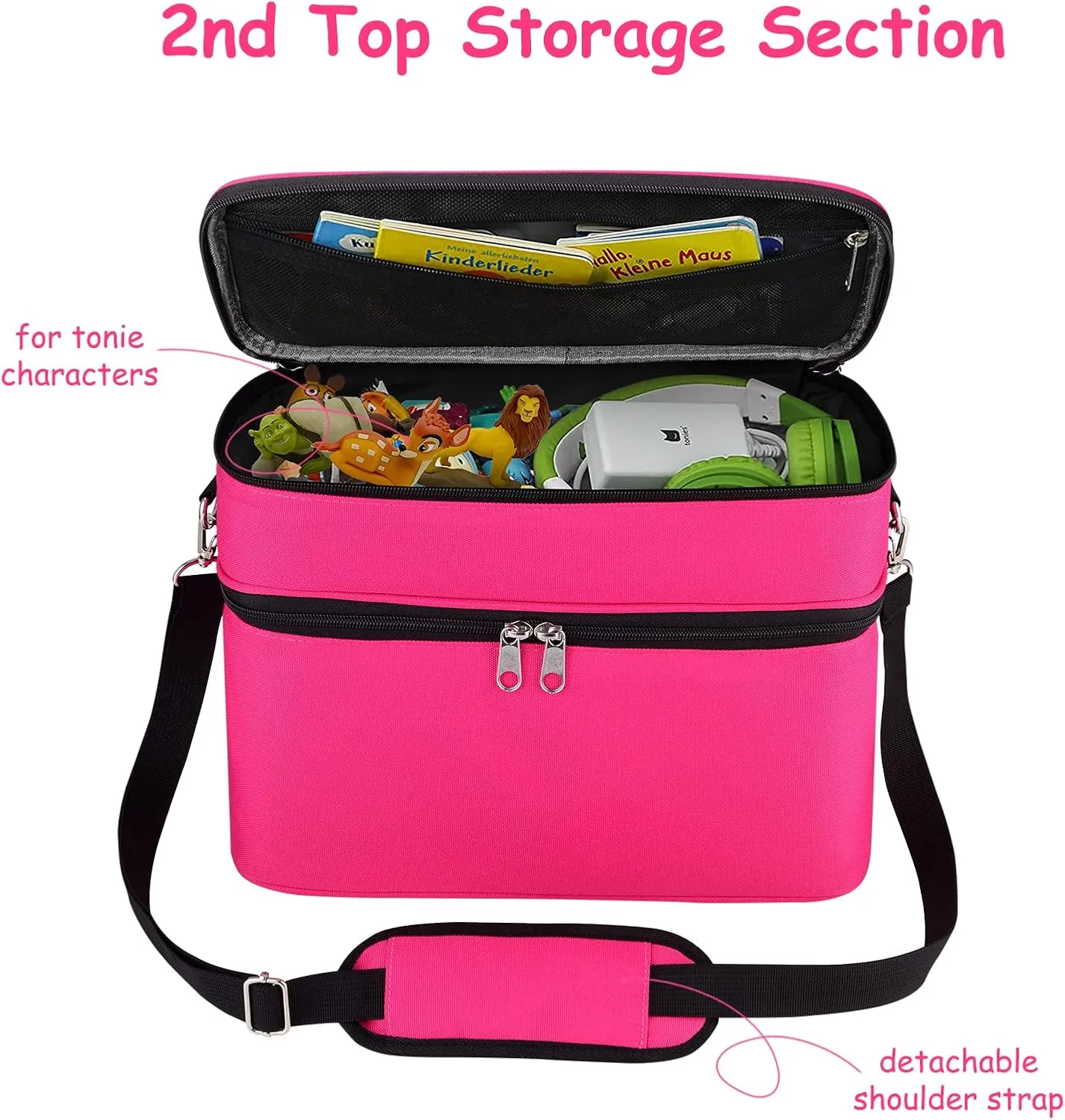 Carrying Case for Toniebox Starter Set, Storage Travel Carrier Bag for Audio Player, Tonies Figures, Charging Station & Headphones, Box only (Large, Rosy Red)