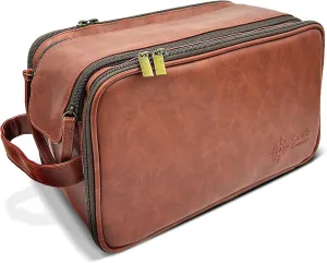 Case & Compass Large Toiletry Bag - Travel Shaving Dopp Kit for Men or Women - Water-Resistant Bathroom Organizer in Vegan PU Leather