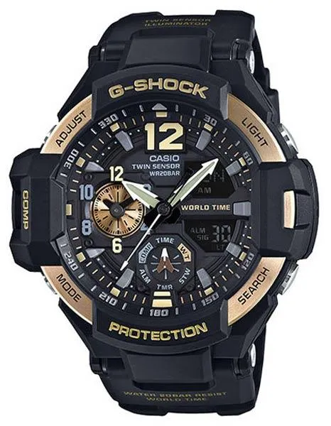 Casio G-Shock - Black Case - Gold-Tone  Accents - Ana-Digi - World Time - 200m