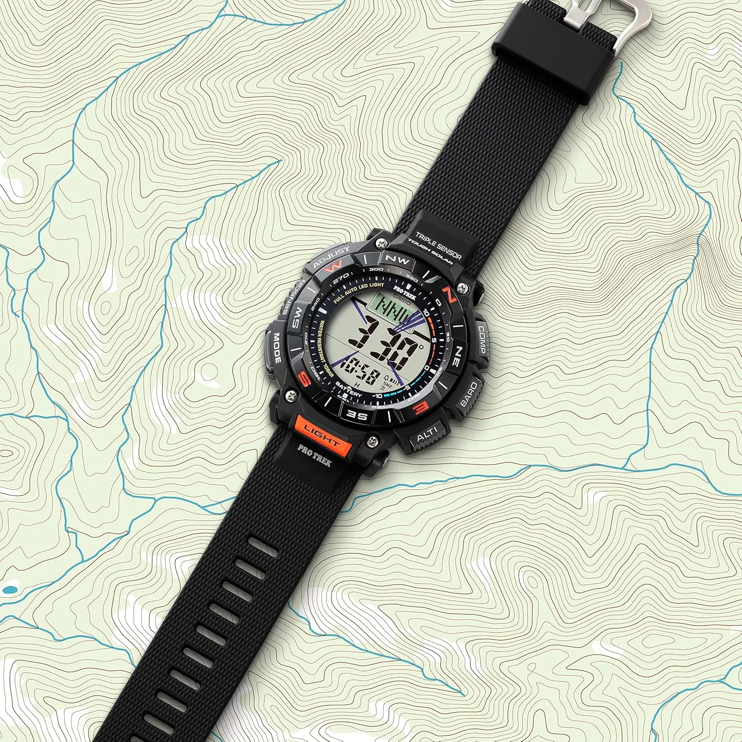 Casio PRG340 Series | Pro Trek | 100 Meter Water Resistance | Compass | Alt/Baro-Thermo | Tough Solar Power | 1-100 SEC Stopwatch | Countdown Timer | World Time