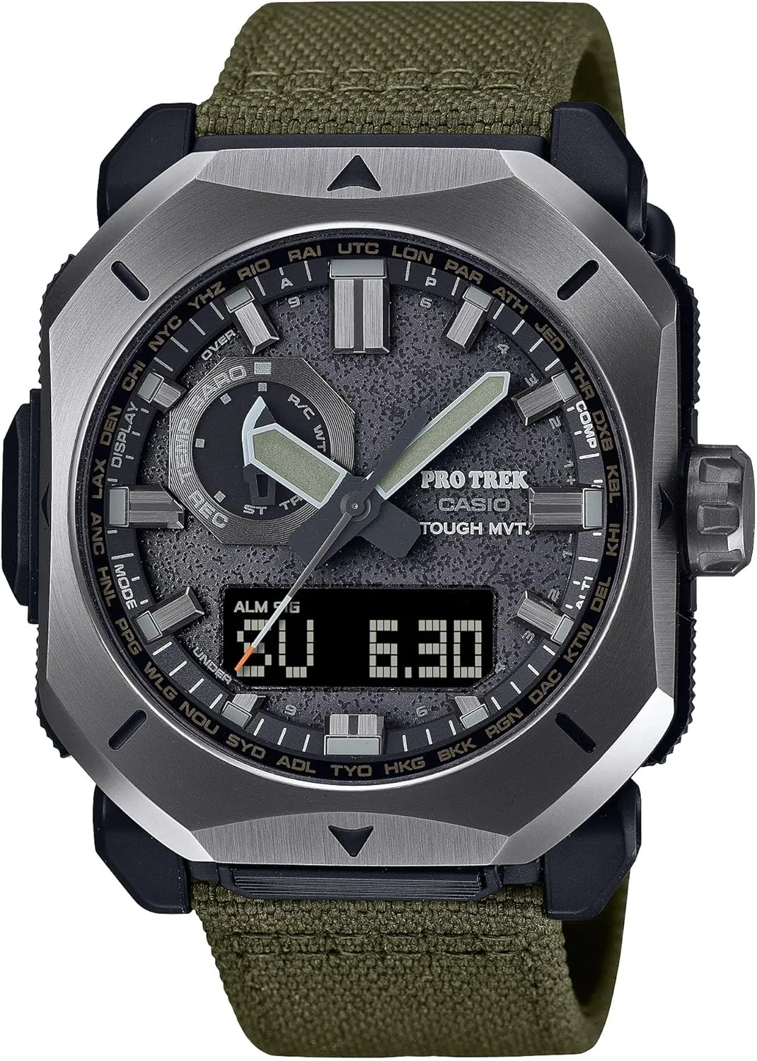 Casio PRW-6900 Series | Men’s Digital Analog Watch | Green | 100M WR | Solar Powered | Multi-Band 6 | Digital Compass | Altimeter | Barometer | Thermometer | World Time | Countdown Timer | 5 Alarms
