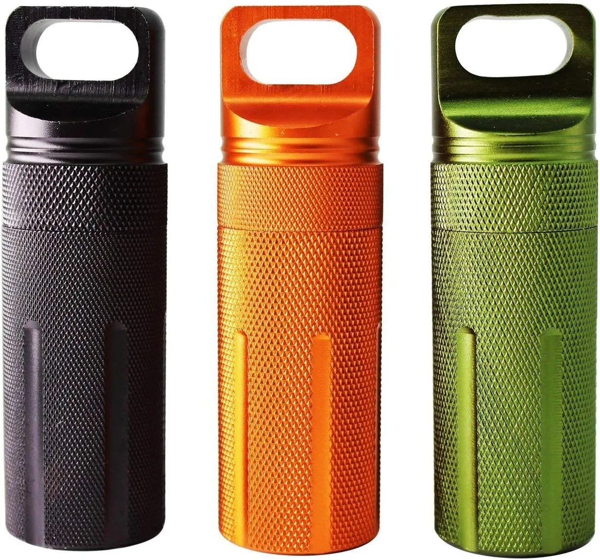 Ccanku C20 EDC Waterproof Case Military Level Survival Pill Match Case Box Container CNC Metal Seal Bottle Camping Essentials Tool, Survival Storage Container (Black Orange Green)