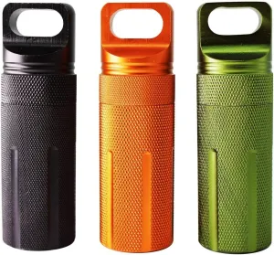 Ccanku C20 EDC Waterproof Case Military Level Survival Pill Match Case Box Container CNC Metal Seal Bottle Camping Essentials Tool, Survival Storage Container (Black Orange Green)