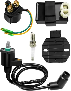 CDI Box Ignition Coil Kit Fit for Honda Recon 250 1997-2021 TRX250TE TM TRX250EX TRX250X with Voltage Regulator Rectifier Starter Relay Solenoid and Spark Plug