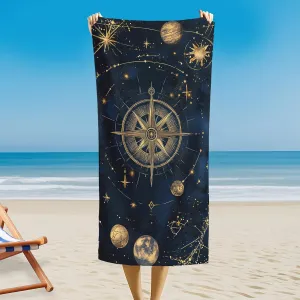 Celestial Compass Outdoor Magnetic Bath Towel, Vintage Astrology Beach Towel Lightweight, Galactic Map Bath Towel 30"x60" Super Absorbent for Swimming Travel Camping