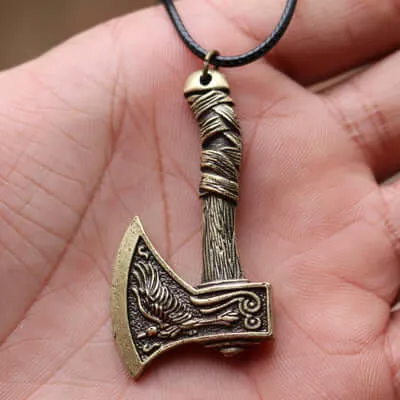 Celtic Wolf And Raven Viking Axe Necklace