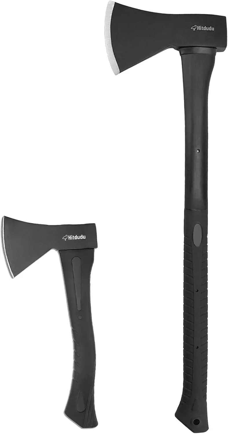 Chopping Axe Set for Firewood Splitting, Forged Carbon Steel Heavy Duty Maul, Fiberglass Shock Reduction Handle with Anti-Slip Rubber Grip