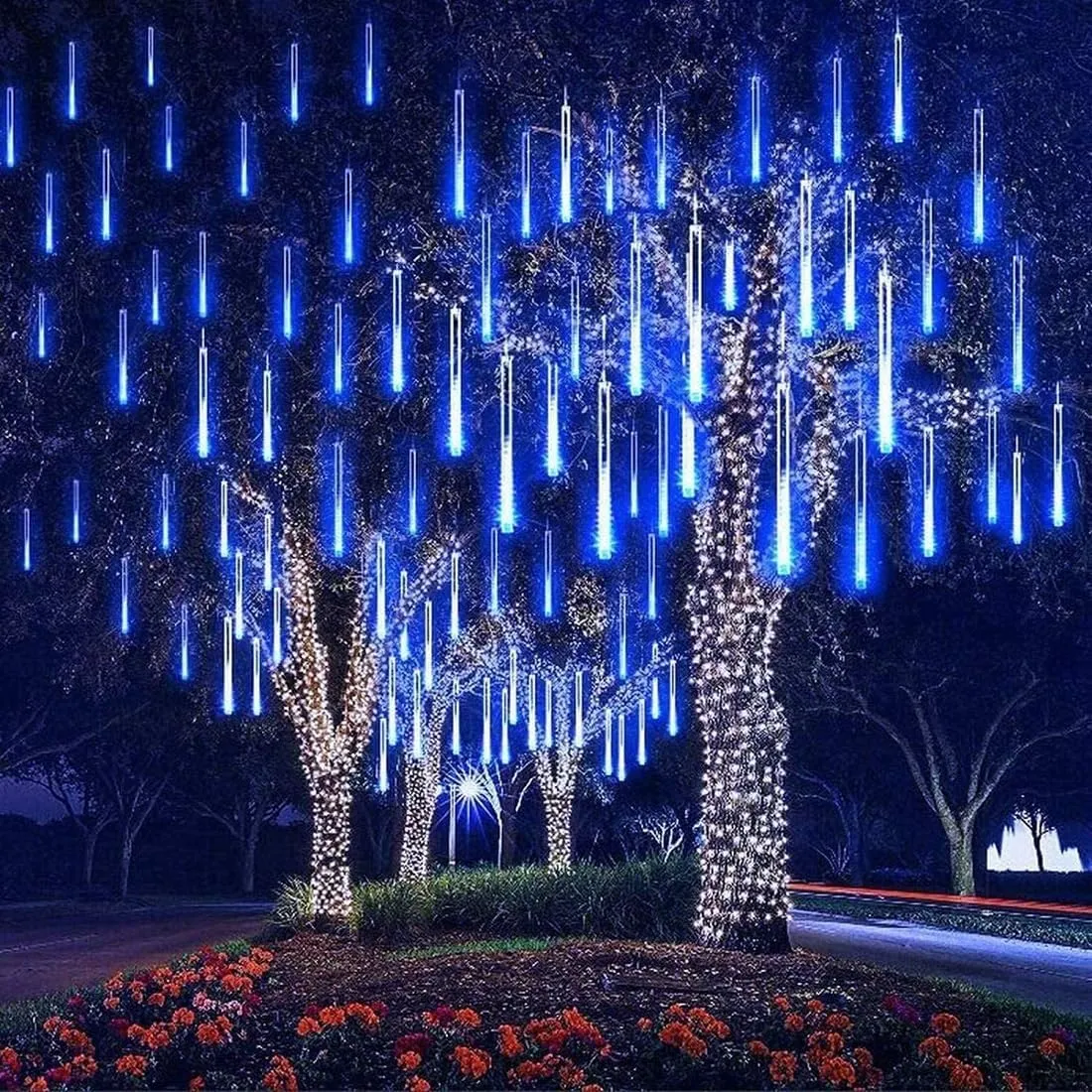 Christmas Lights Outdoor UL Certified 24 Tubes 576 LEDs (Equivalent to 3 Sets of 8 Tubes) Meteor Shower Lights Falling Rain Drop Icicle Light for Christmas Decorations Halloween Party, Blue