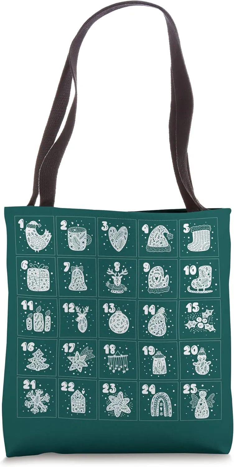 Christmas Scandinavian Advent Calendar Forest Green Holiday Tote Bag