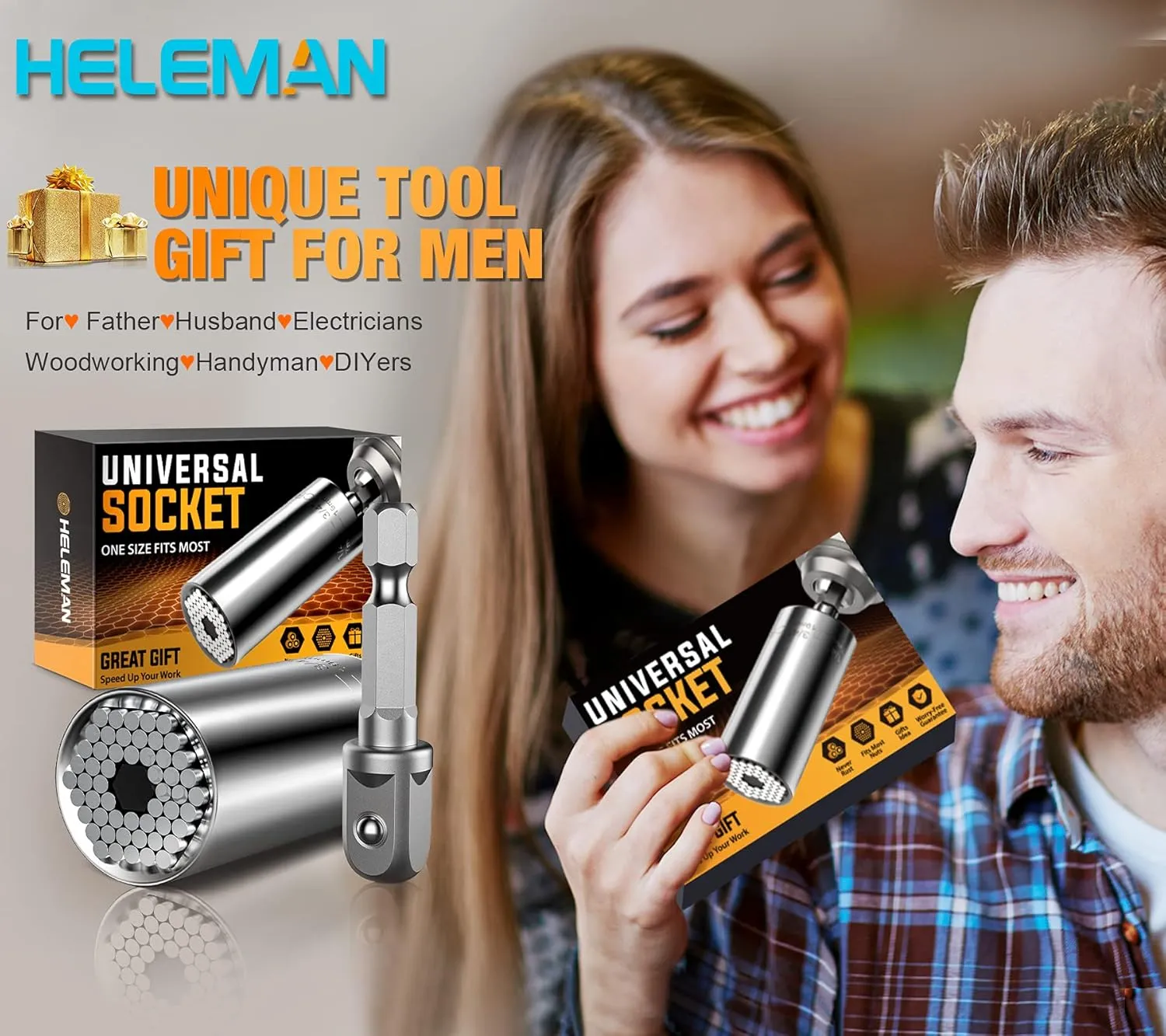 Christmas Stocking Stuffers Mens Gift Super Universal Socket -4 PACK Tool Gifts for Men Socket Set with Power Drill Adapter(7-19 MM) Cool Stuff Gadgets for Birthday Gift for Women Fathers Dad